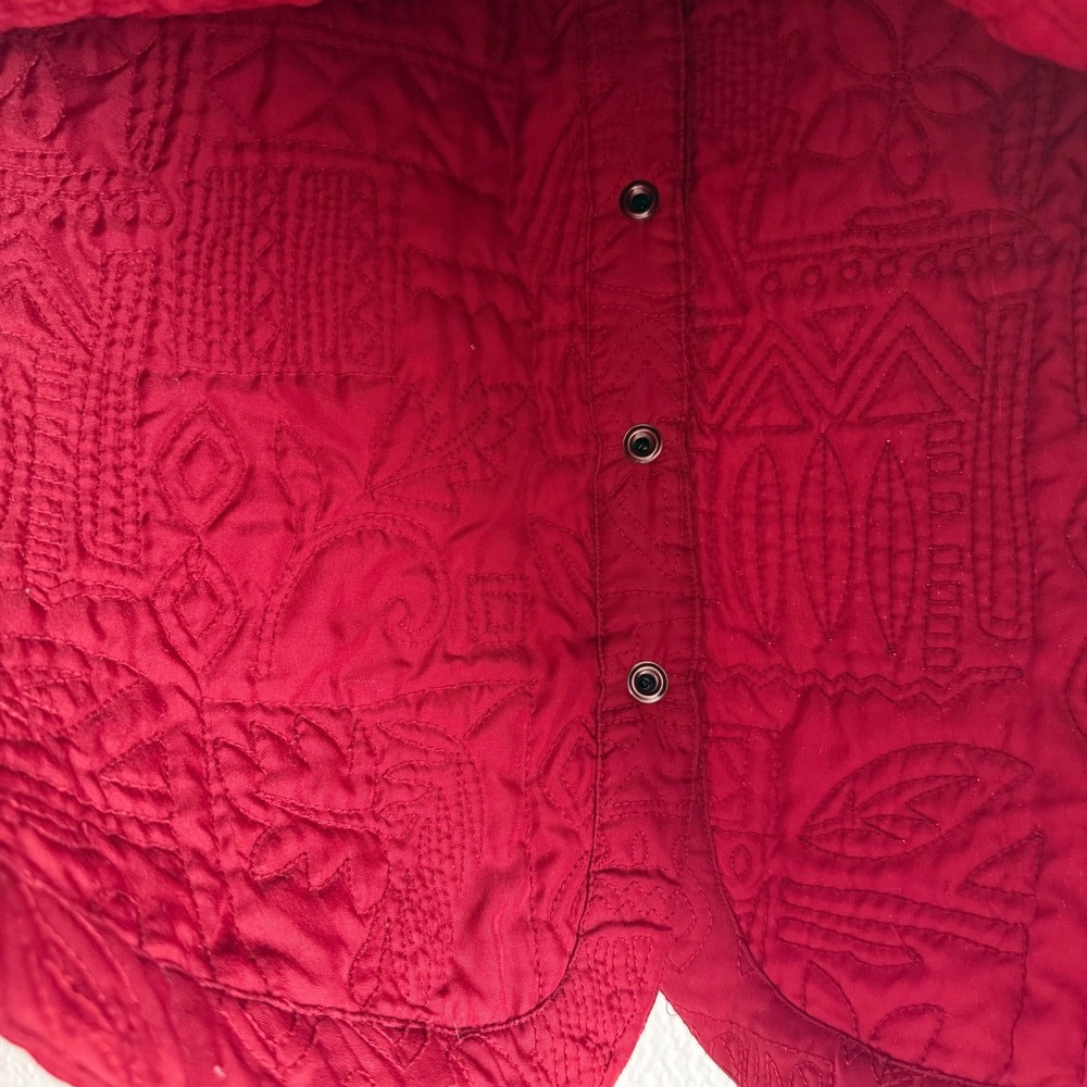 Red Quilted Jacket Women's Medium Lightweight Button Up Cabincore Holiday - Picture 6 of 7